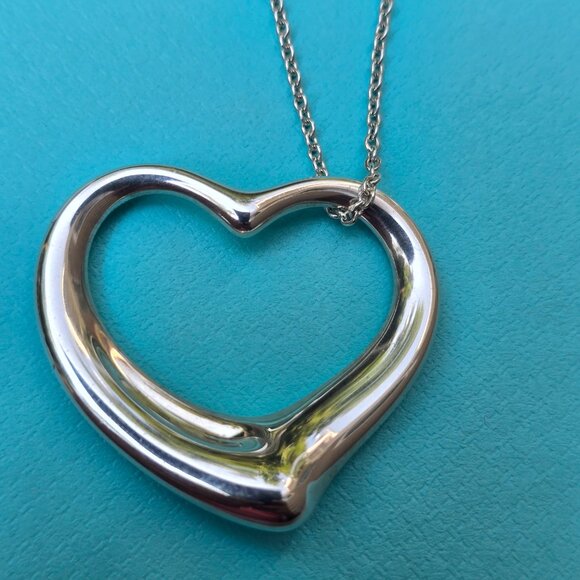 Tiffany & Co Elsa Peretti 35mm Open Heart Pendant on 33" Chain - Picture 3 of 7